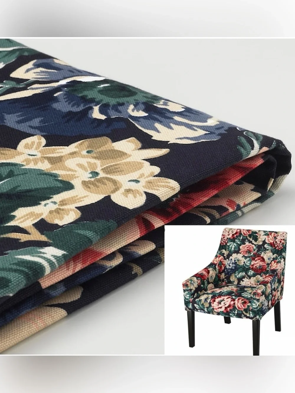 an IKEA SAKARIAS armchair cover featuring the LINGBO floral pattern